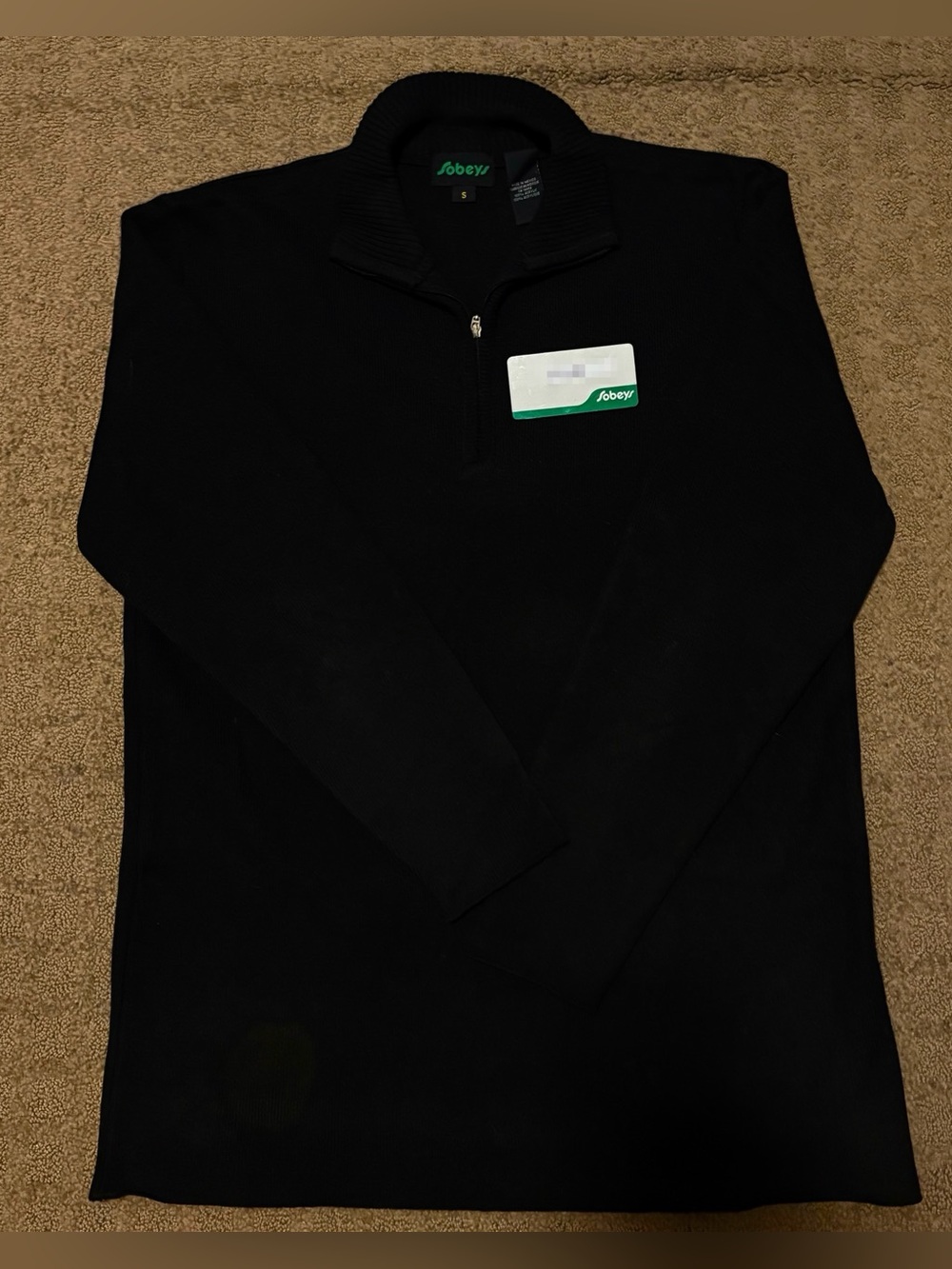 Sobeys Men’s Black Half-Zip Sweater, Long-Sleeve, Brand New without Tags.